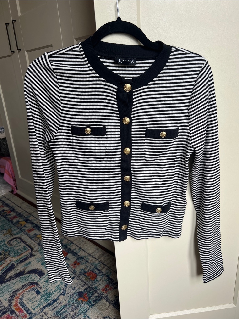 J.Crew Striped Ribbed Cardigan Gold Button Detail Size S